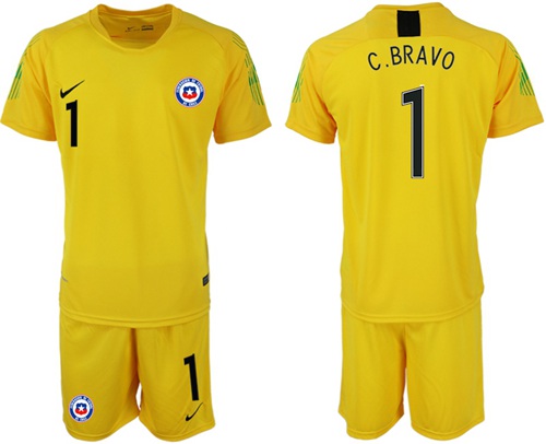 Chile #1 C.Bravo Yellow Goalkeeper Soccer Country Jersey